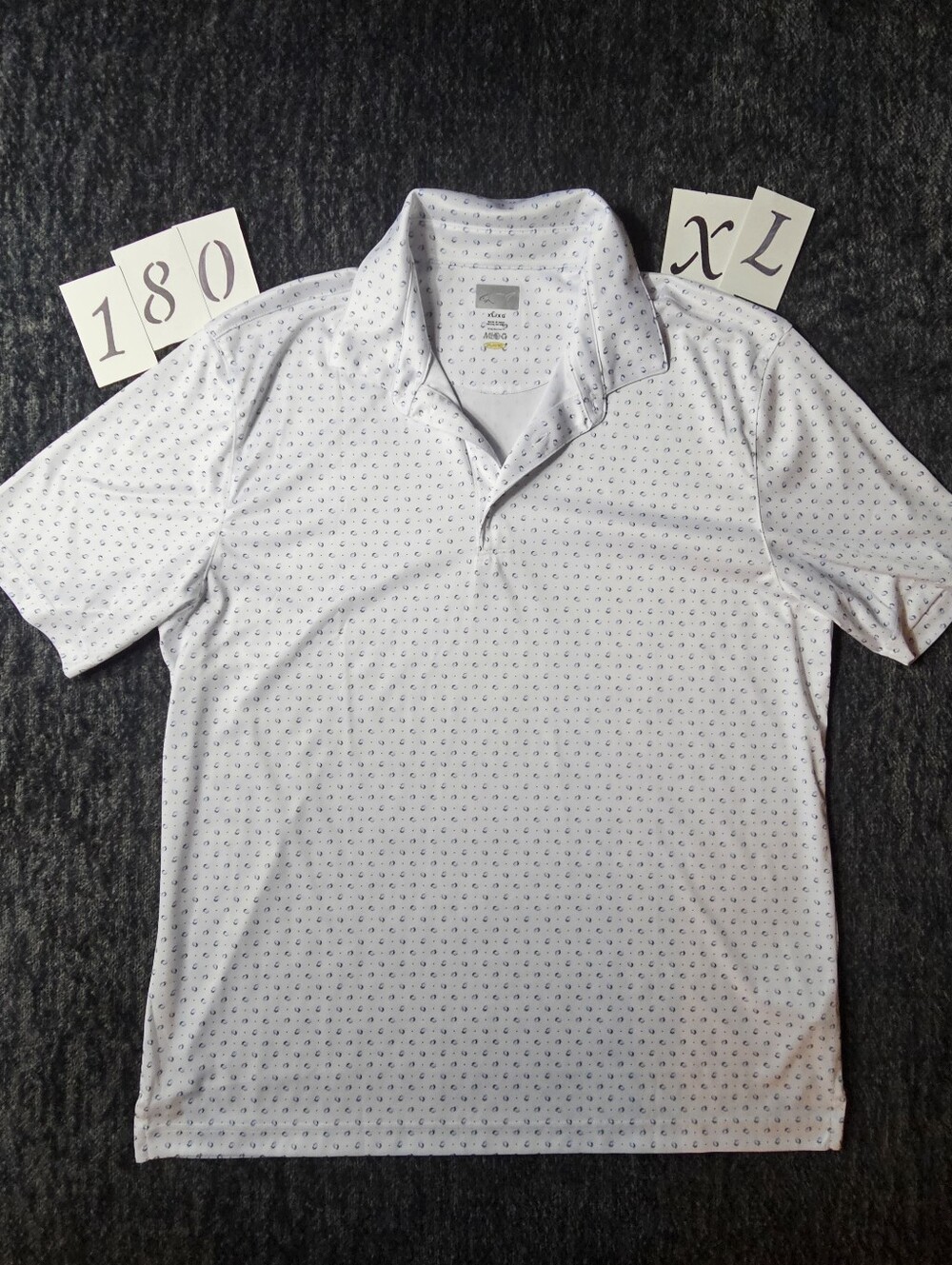 Greg Norman Collection White Polo with Micro Navy Print